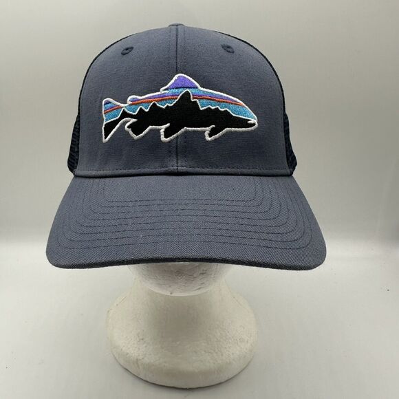 Patagonia Fitz Roy Trout Hat Cap Adjustable Snapback Fly Fishing Blueish Gray - Picture 1 of 8